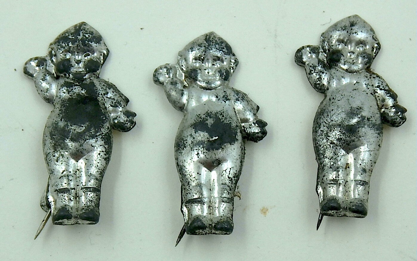 Lot of Three Vintage Japanese Tin Kewpie Doll Prize Toy Pins