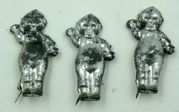 Lot of Three Vintage Japanese Tin Kewpie Doll Prize Toy Pins