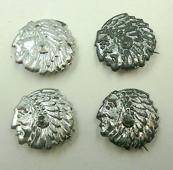 Lot of Four Vintage Japanese Embossed Tin Indian Head Pins