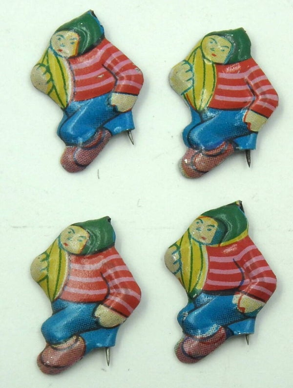 Lot of Four 1950's Vintage Japanese Prize Toy Pins- Rugby Player with Ball
