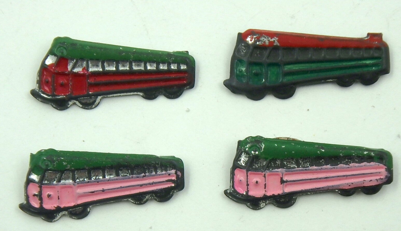 4 Trolley Bus Novelty Pins -Prize Toy From 1950's Punch Board -Vintage Japanese