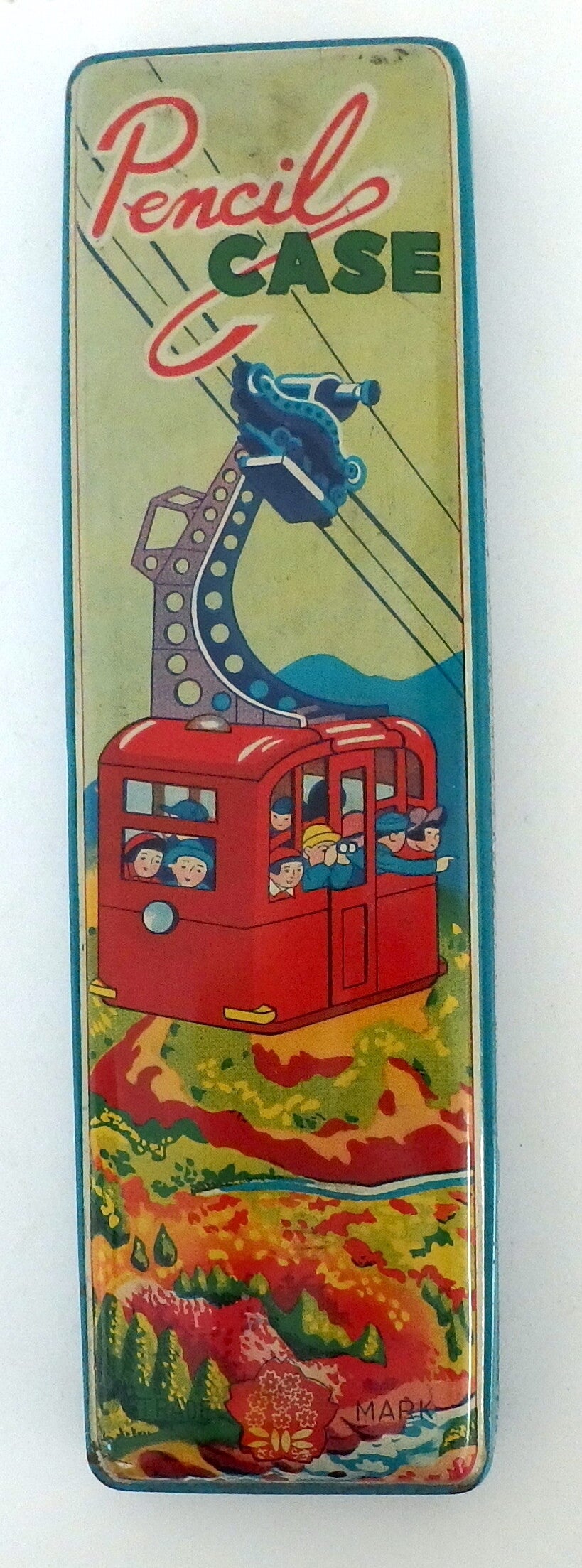 Early Post War Vintage Japanese Tin Pencil Case - Colorful Aerial Tram Gondola