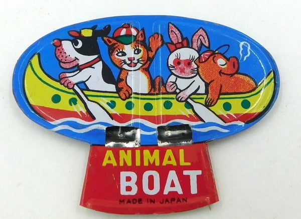 Vintage Japanese Tin Whistle- Animal Boat- Pig, Cat, Dog and Rabbit in Canoe