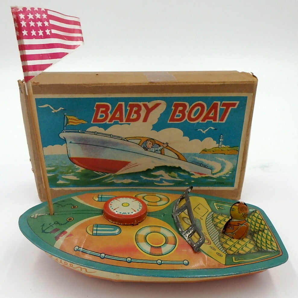 1950's Japanese Tin Baby Queen Boat in Box