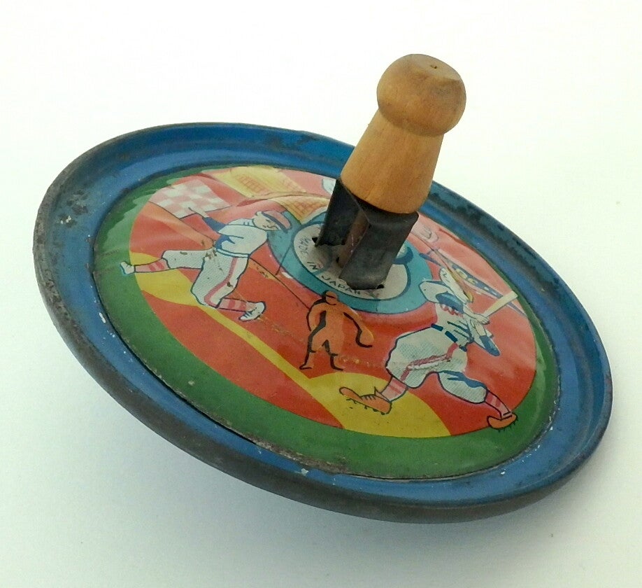 1950's Japanese Spinning Top-Blue with Baseball Images