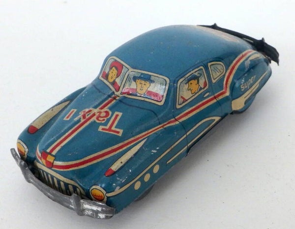 Vintage Early Post War Japanese Tin Friction Blue Taxi