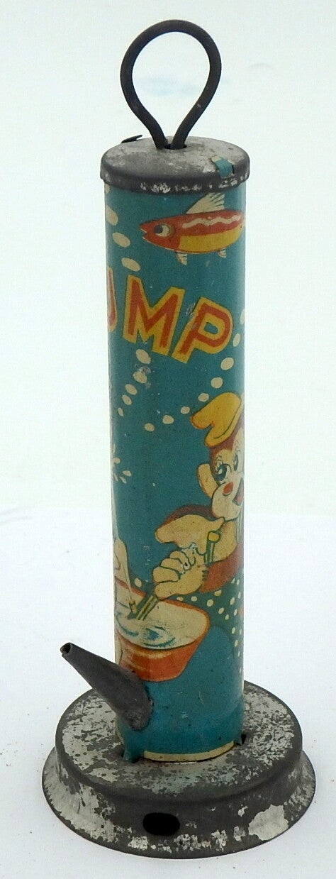1950's Vintage Tin Japanese Tiny Water Pump-Pig and Monkey - Turquoise