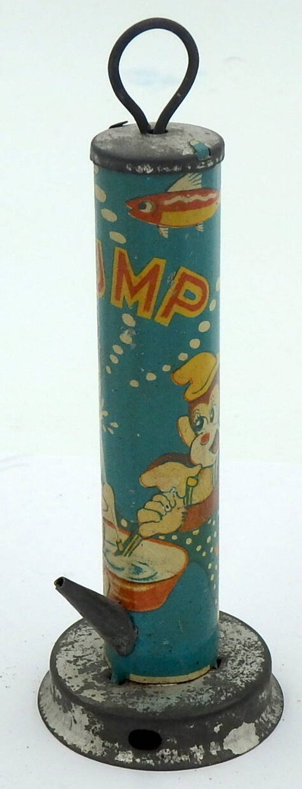 1950's Vintage Tin Japanese Tiny Water Pump-Pig and Monkey - Turquoise