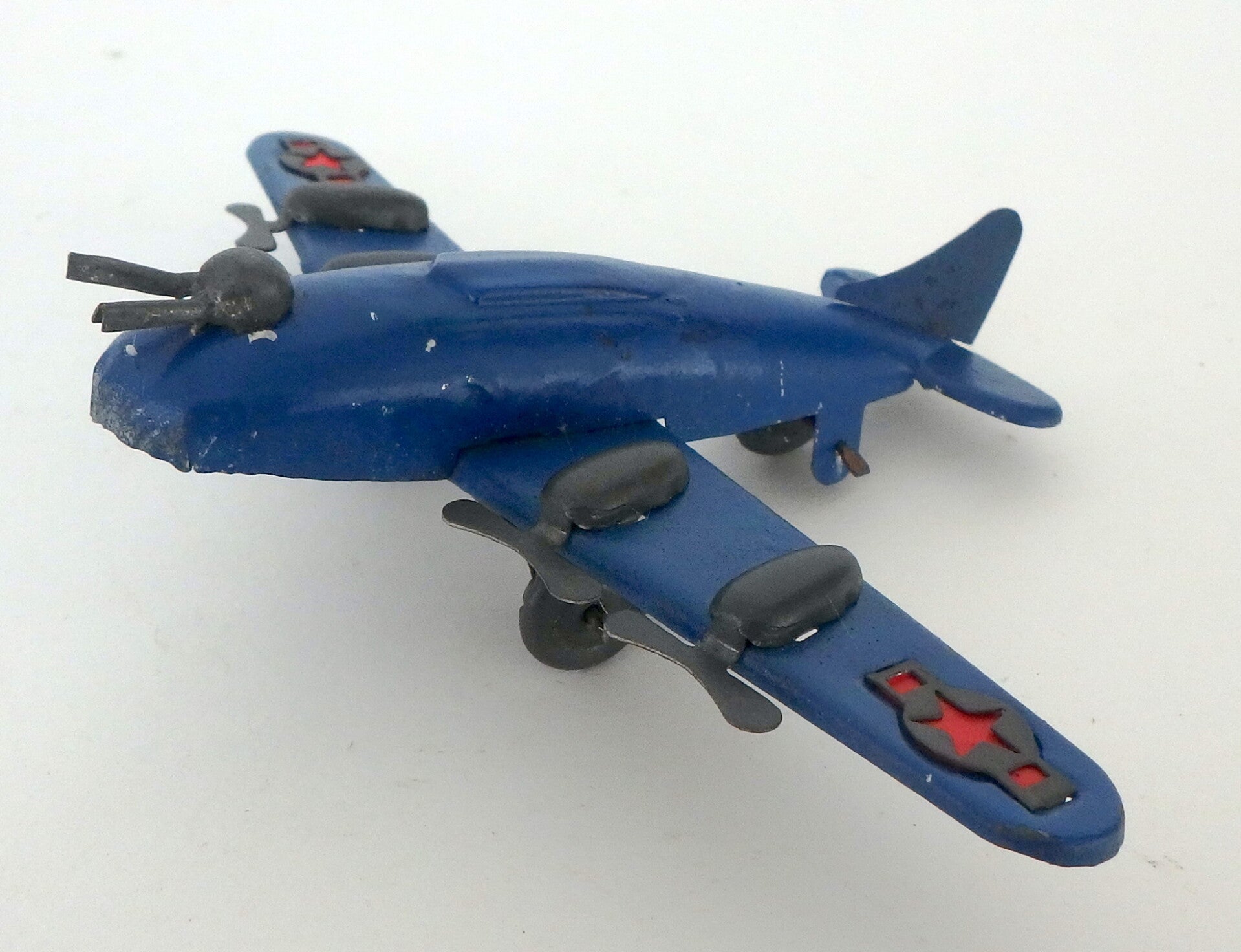 Early, Possibly Pre War, Japanese Tin Penny Toy Military Airplane- Blue