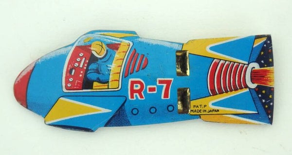 Vintage Japanese Tin Whistle- Blue R-7 Rocketship