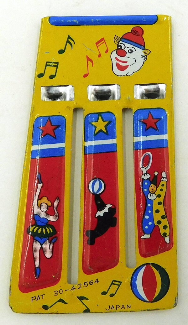 Vintage Japanese Tin Whistle - Pipes with Circus Clown, Seal, Acrobat
