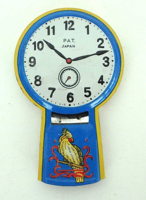 Vintage Tin Japanese Whistle-  Clock with Parrot on Mouthpiece