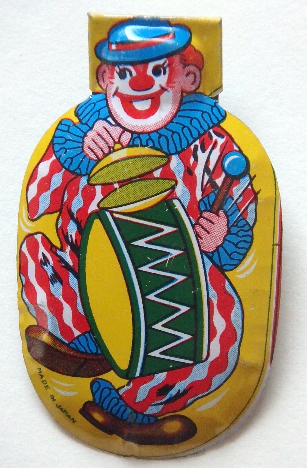 50's-60's Japanese Tin Clicker-Clown with Bass Drum