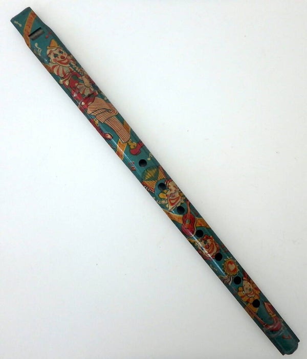 Pre-War Japanese Tin Flute Whistle -Clowns and Musical Instruments
