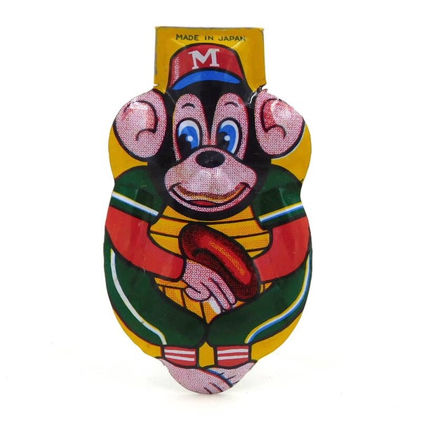 50's-60's Tin Japanese Clicker- Monkey Baseball Catcher