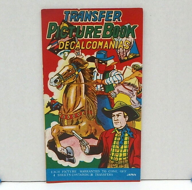 Vintage Japanese Decal Transfer Book-Colorful Cowboy Cover-4 Pages-80 Transfers