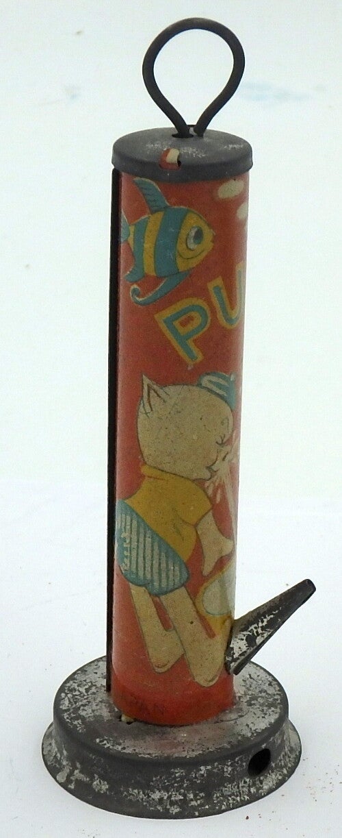 Vintage 1950's Japan Tin Small Water Pump - Pig and Monkey-Red - B