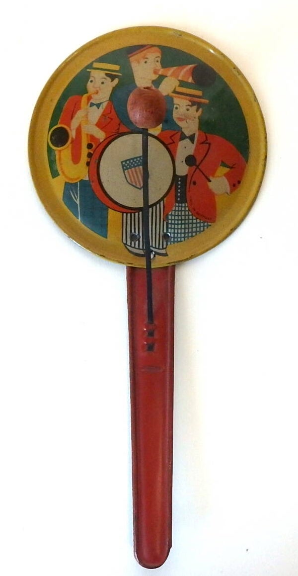 NOT JAPANESE- Vintage Pre War German Tin Clapper Noisemaker- College Pep Rally Band