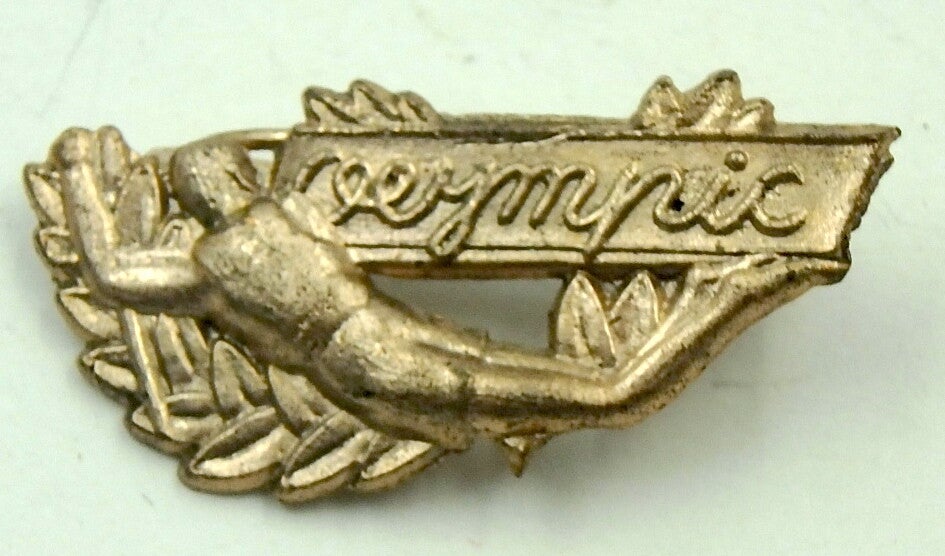 Vintage Cast Metal Japanese Prize Toy Olympic Pin- Swimming