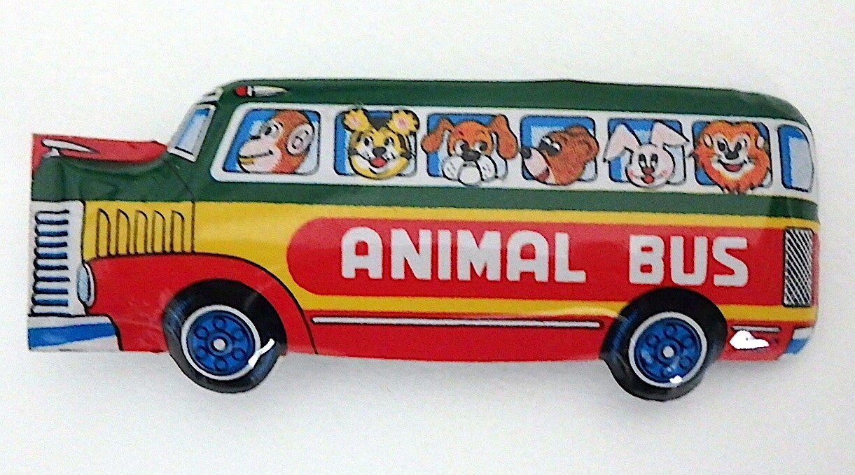 Vintage Japanese Tin Bonnet Bus Clicker-Green Roof