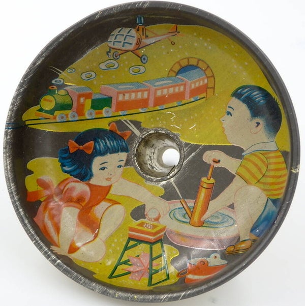 1950's Japanese Tin Funnel- Kids, Train, Helicopter