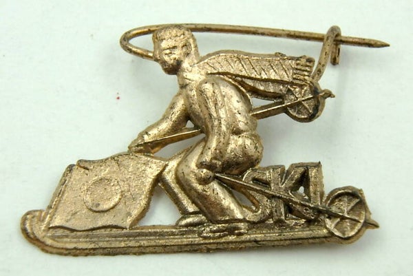 Vintage Japanese Sports Pin-Skier with Japanese Flag