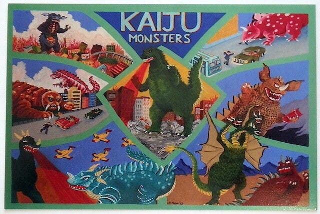 Vintage Japanese Kaiju Monsters Original Artist Print Single Sheet Note Card 4 x 6