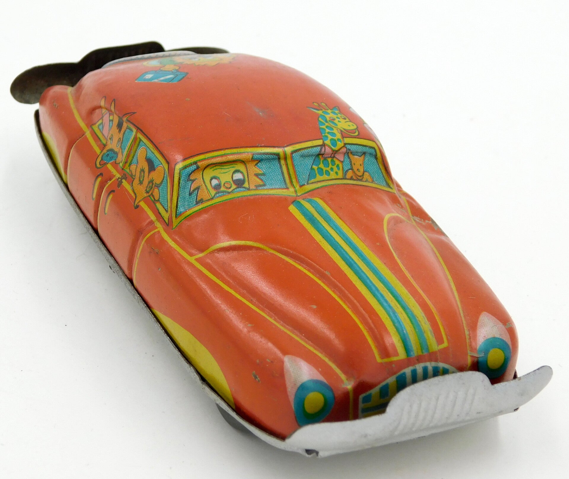 Early 1950's Japanese Large Penny Toy Car with Animals- Red