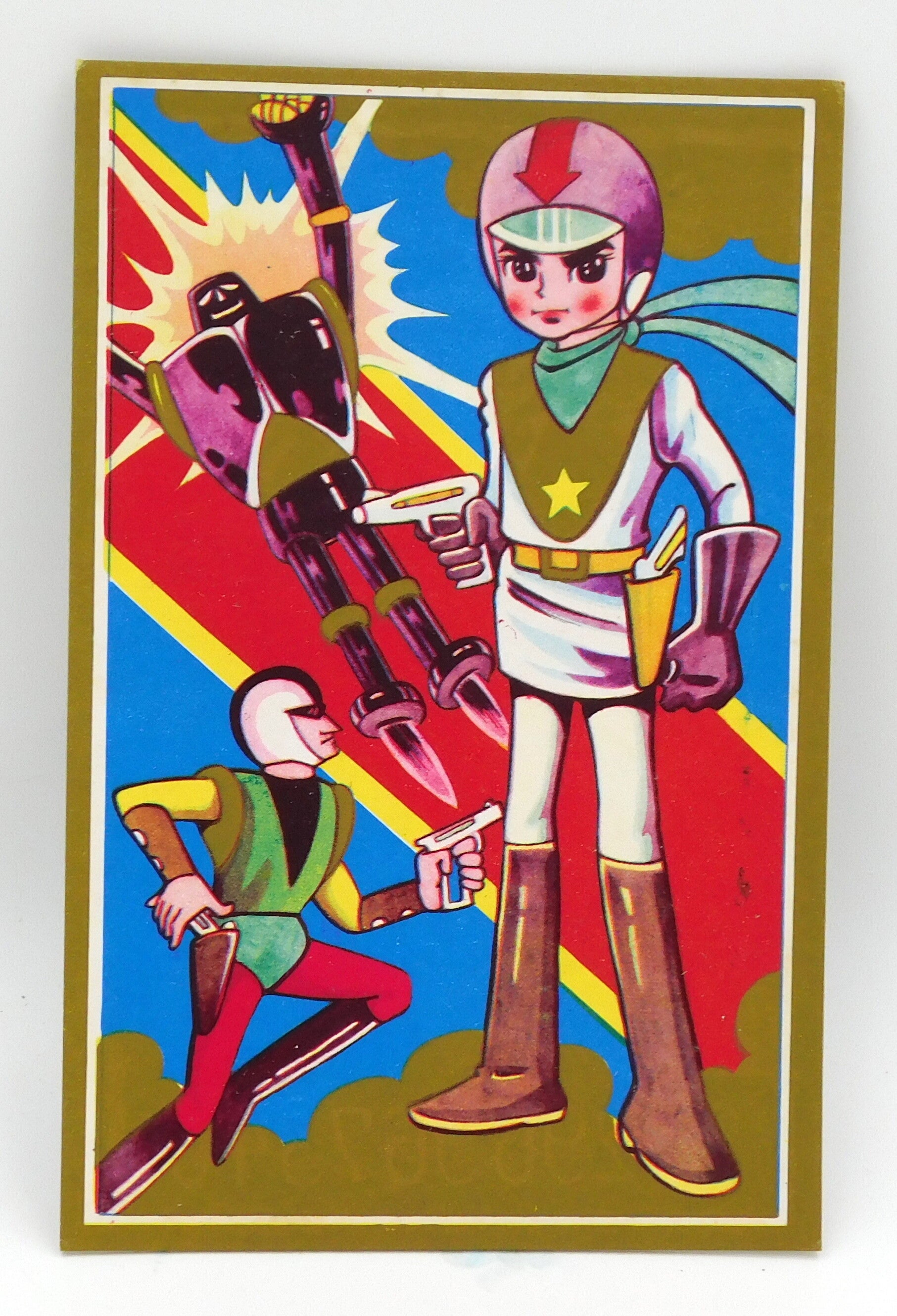 Large Vintage Menko-Like Card Rainbow Sentai Robin, Pegasus, Robot Benkei