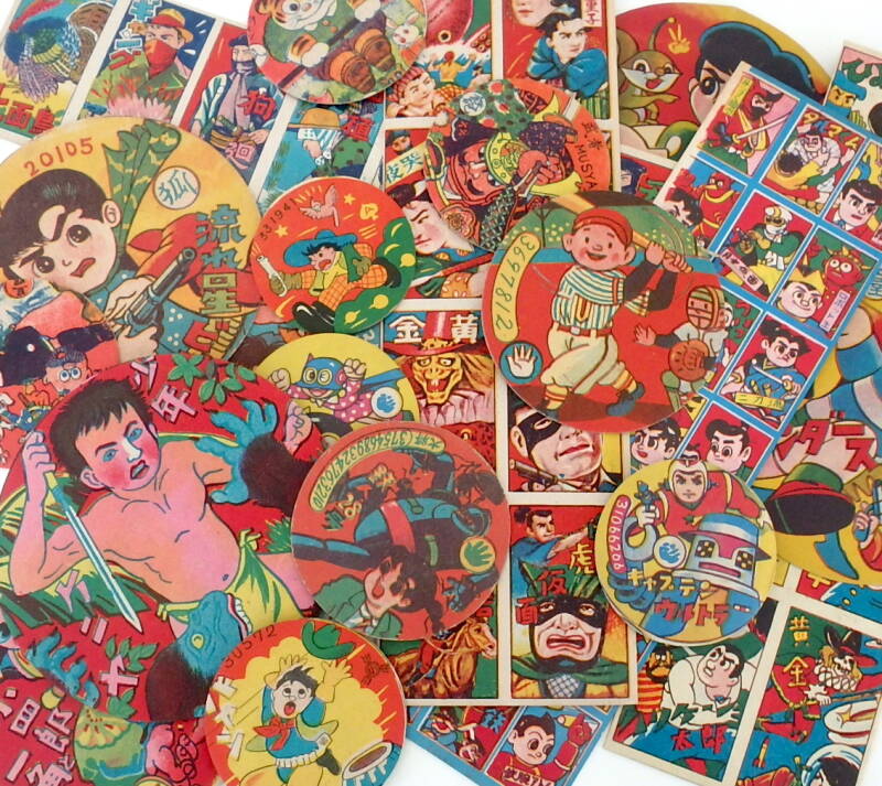 Vintage Japanese Menko Cards, un cut menko sheets, Japanese heros, cowboy, baseball, samurai, ninjas
