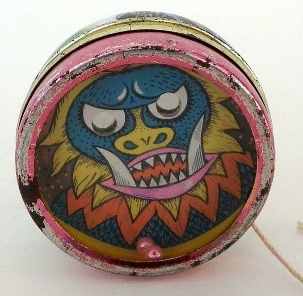 Vintage Japanese Two Sided Kaiju Monster Dexterity Puzzle and Yo Yo-A