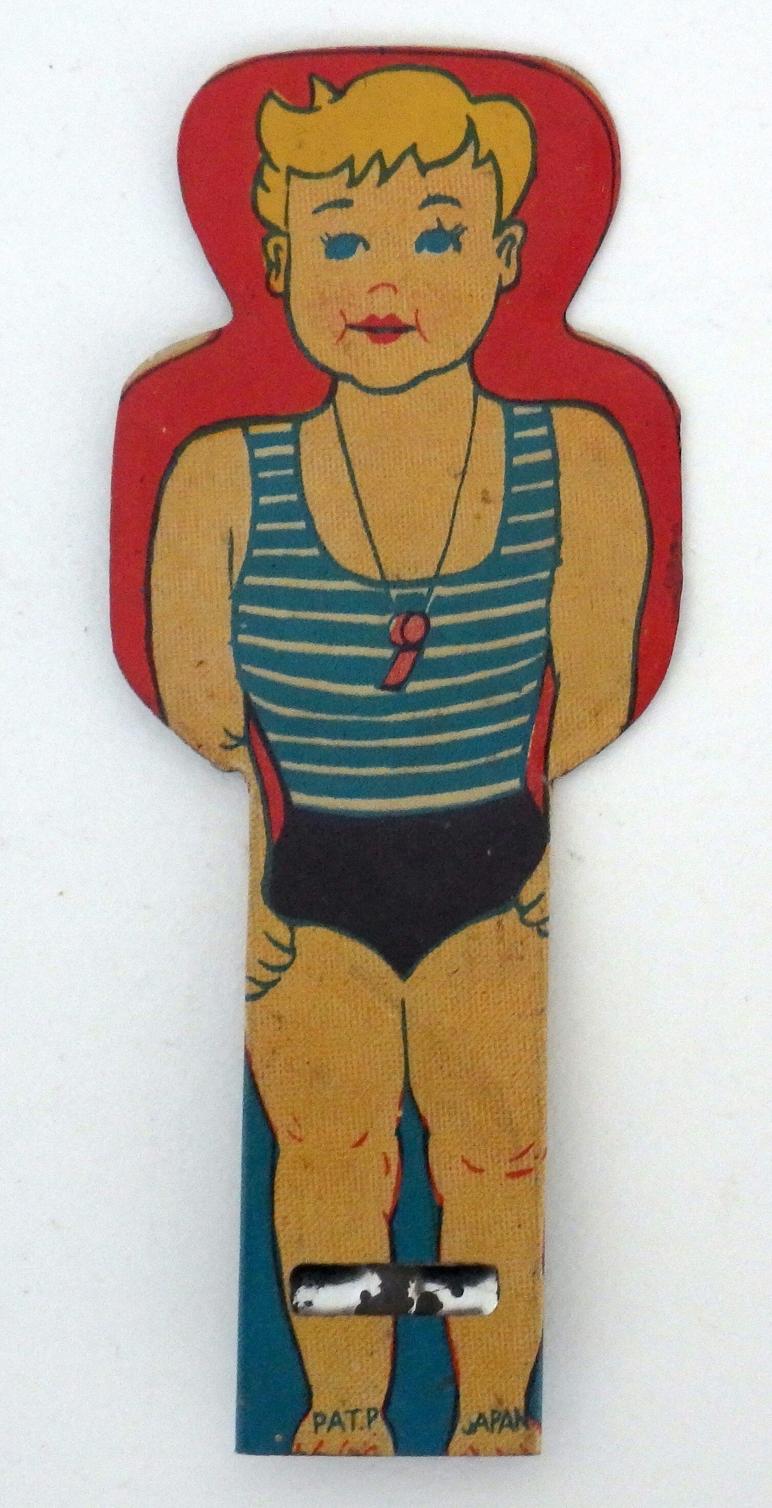 Unusual Early Post War Vintage Japanese Figural Tin Whistle- Swimmer or Swim Coach
