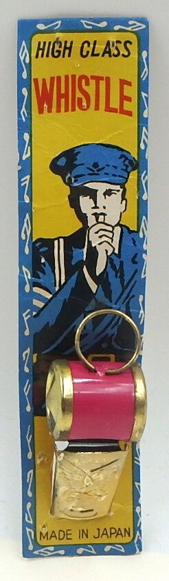 Vintage Japanese High Class Tin Police Barrel Whistle- on Original Card-Pink