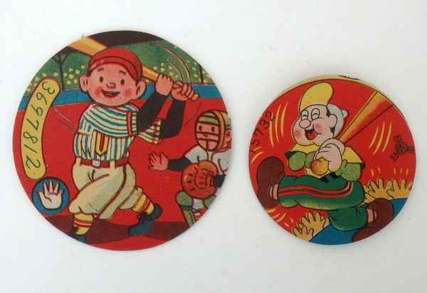 Pair of Vintage Japanese Menko Cards- Two Different Baseball Boy Menko