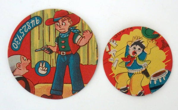 Pair of Vintage Japanese Menko Cards- Cowgirl and Cowboy