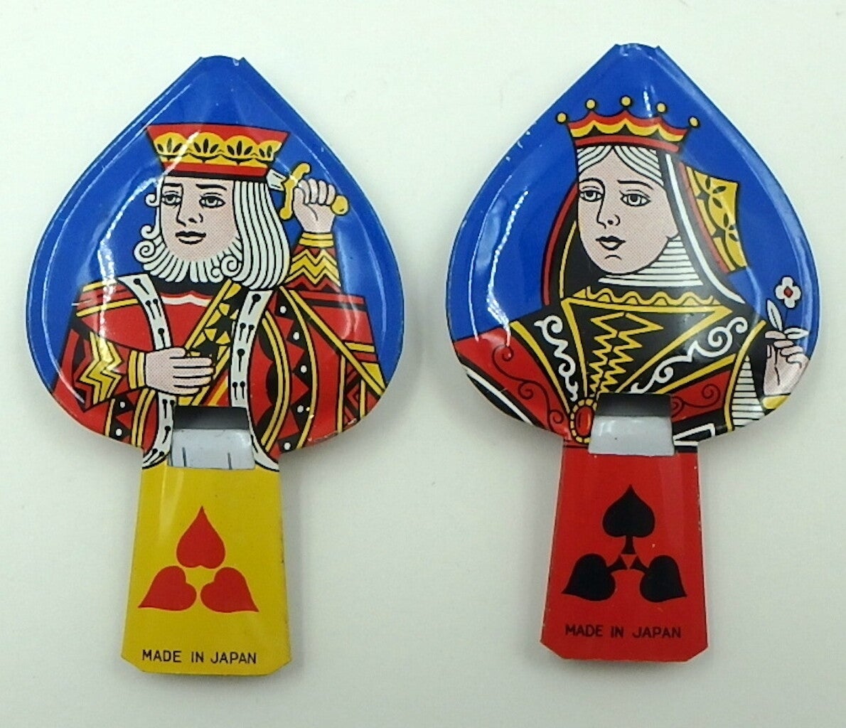 Pair of Vintage Japanese Tin King and Queen Whistles