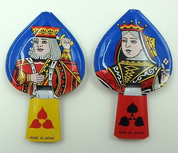 Pair of Vintage Japanese Tin King and Queen Whistles