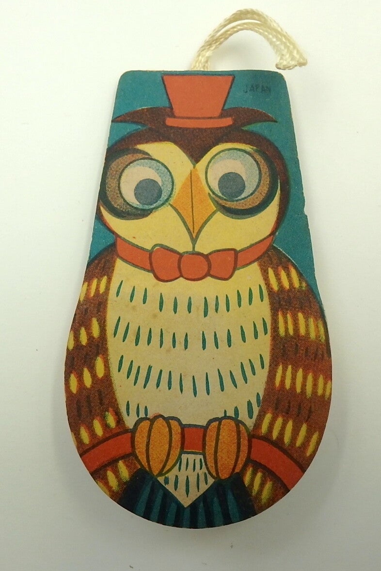 Japanese Paper Squeaker/Ornament- Owl with Red Top Hat and Bow Tie