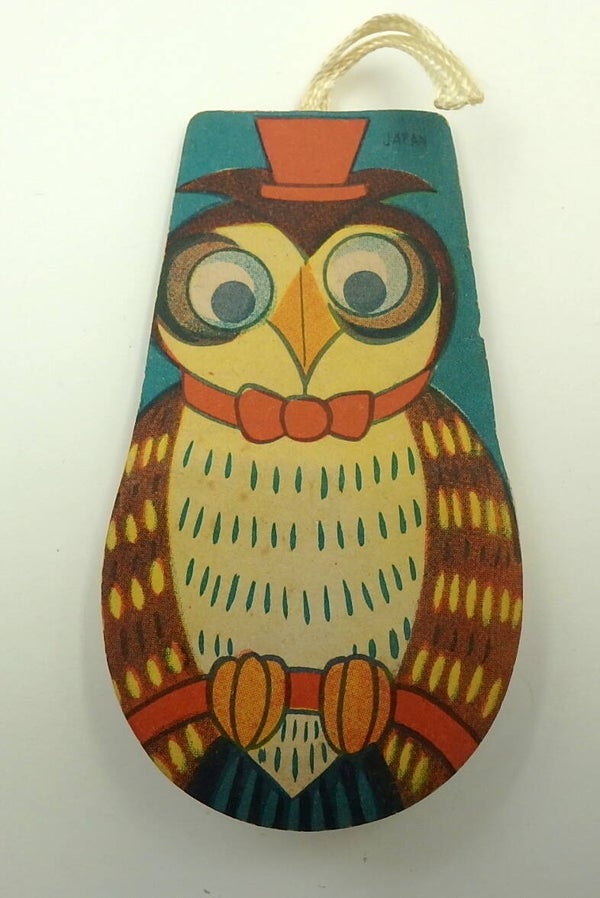 Japanese Paper Squeaker/Ornament- Owl with Red Top Hat and Bow Tie