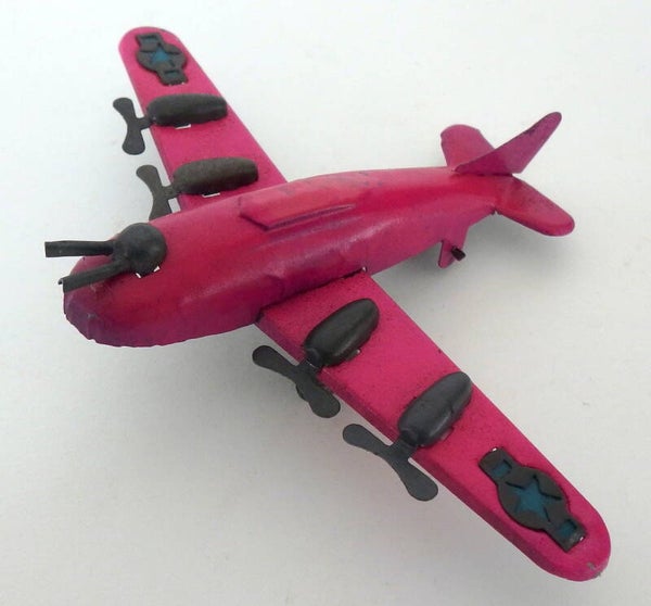 Early, Possibly Pre War, Japanese Tin Penny Toy Military Airplane- Pink