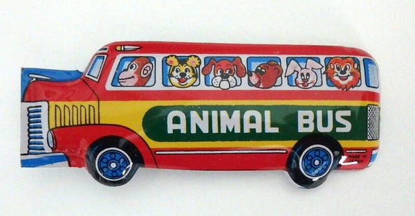 Vintage Japanese Tin Bonnet Bus Clicker-Red Roof