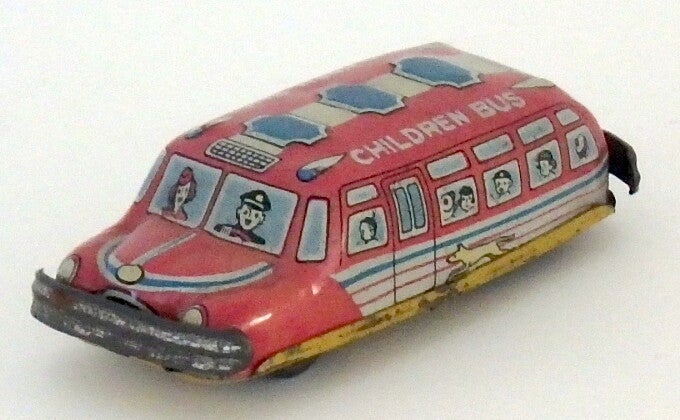 Vintage 1950's Japanese Tin Friction Red Childrens Bonnet Bus