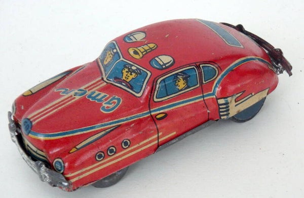 Early Post War Vintage Japanese Tin Friction Red G-Men Car