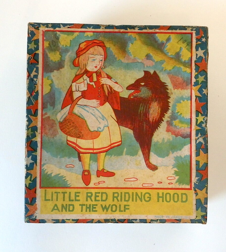 Japanese Bisque Figures of Little Red Riding Hood and the Wolf in Original Box