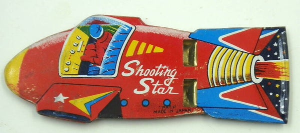 Vintage Japanese Tin Red Shooting Star Rocket Whistle