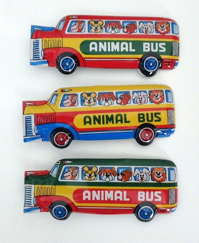 Set of Three Vintage Japanese Tin Bonnet Bus Clickers