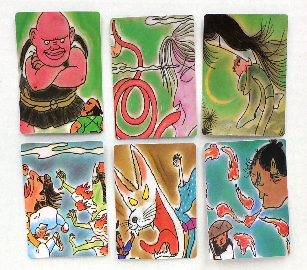 Set of Six Vintage Japanese Yokai Game Cards Plus Display Sleeve