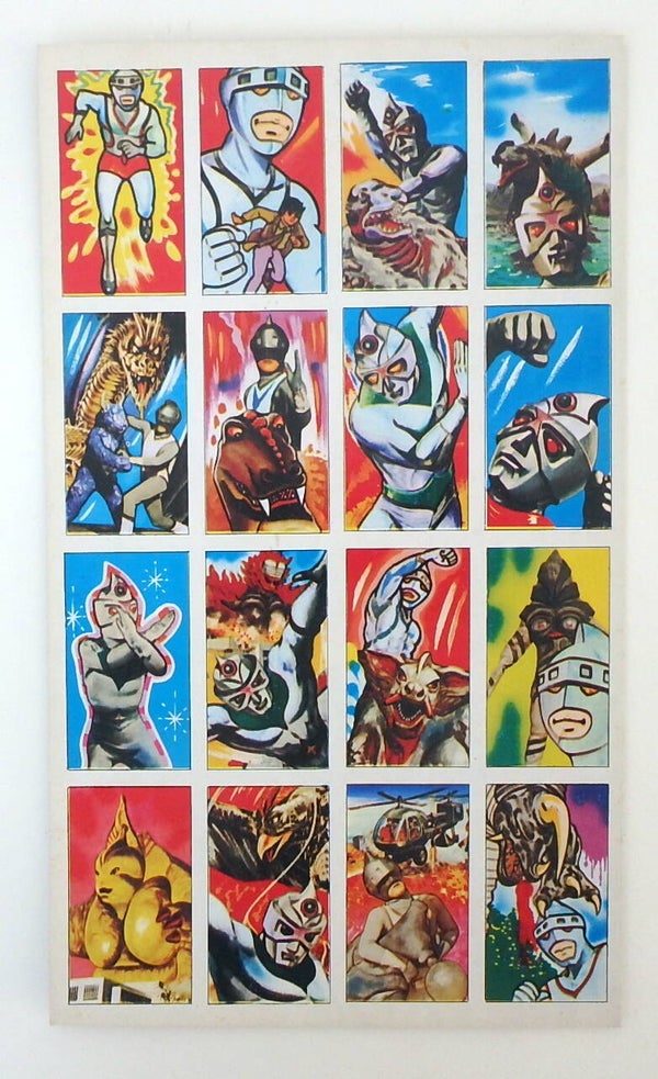 Vintage Japanese Menko Card Sheet- Mirrorman, Silver Mask, Kaiju Monsters