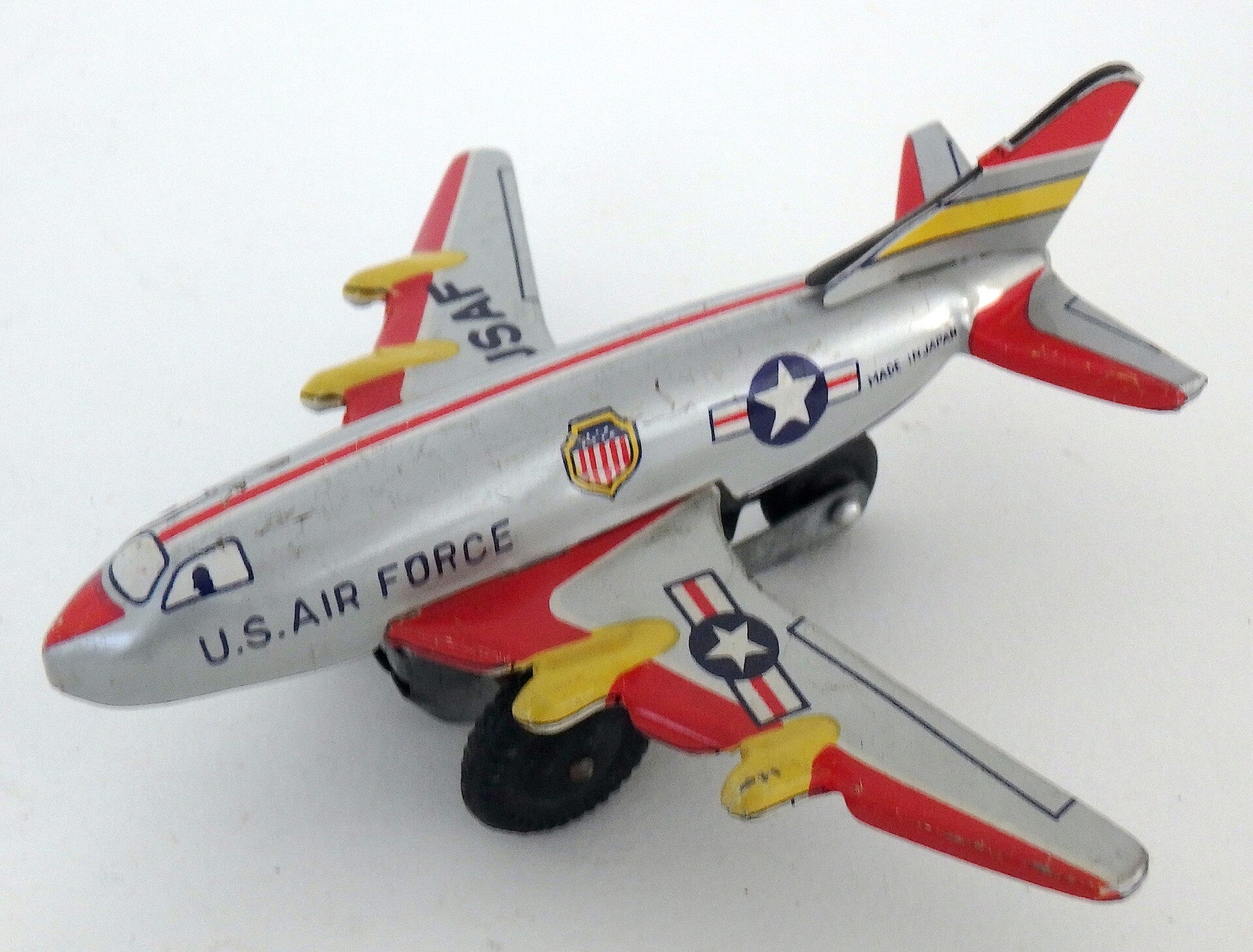 Vintage Japanese Tin Friction Airplane- Silver USAF