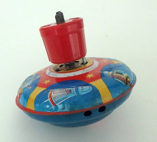 Vintage Japanese Tin Space and Space Ships Spinning Top